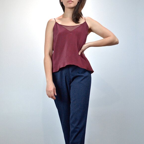 Jay Godfrey Burgundy Silk Camisole, V Neck Tank Top with Sheer Layer, sz 2 - Picture 4 of 8
